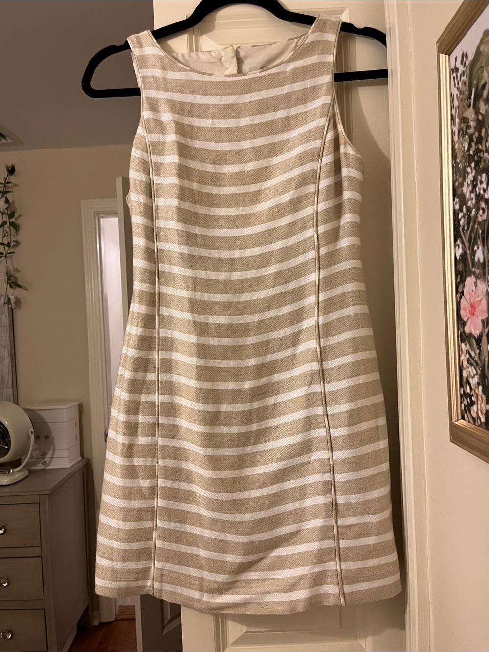 Banana Republic Cream and Tan Striped Sleeveless Sheath Dress